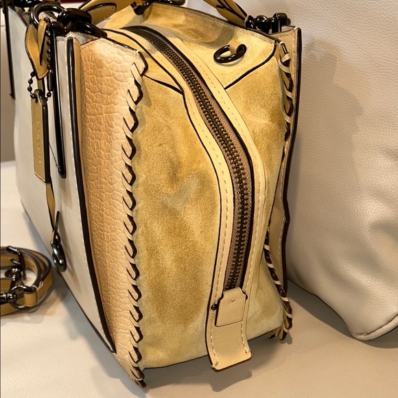 Coach Dreamer 36 Colorblock Suede Cream and Tan Satchel Bag - Picture 6 of 17